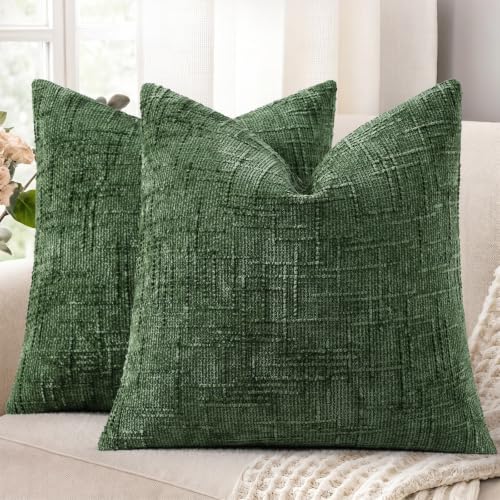 decorUhome Textured Chenille Throw Pillow Covers 26x26 Set of 2 Emerald by decorUhome