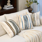 Aeckself Boho Pillow Covers 18x18 Inch Set of 2, Farmhouse Decorative Striped Square Chenille Tufted Accent Neutral Throw Pillow Covers for Living Room Couch Bed, Green - Image 5
