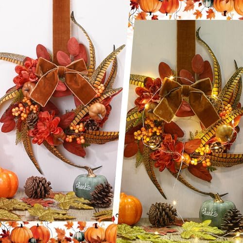 Hoteam 4 Pcs 9 Inch Small Fall Wreath for Cabinet Mini Fall Wreath - Image 3