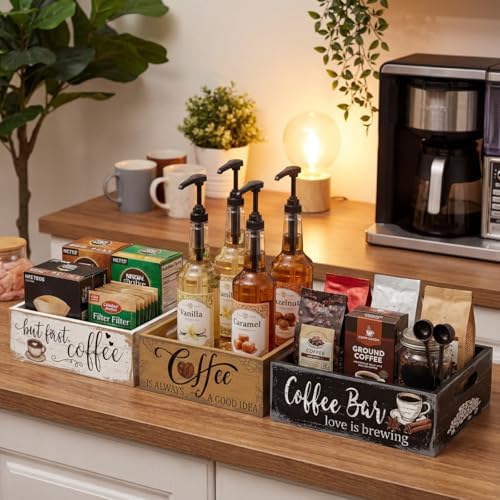 3 Pcs Vintage Wooden Box with Words Coffee Bar Love Is Brewing - Image 2