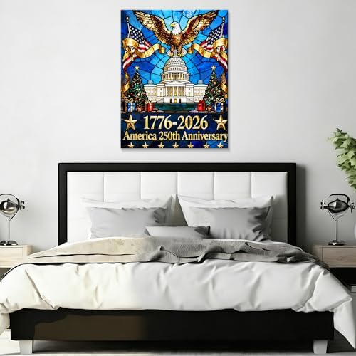 HomeifHue 250th American Anniversary Canvas Wall Art 4th of July USA Decorations American Flag Painting Picture Eagle Pictures Wall Decor Independence Day Home Decor(F1 16x20in) - Image 5