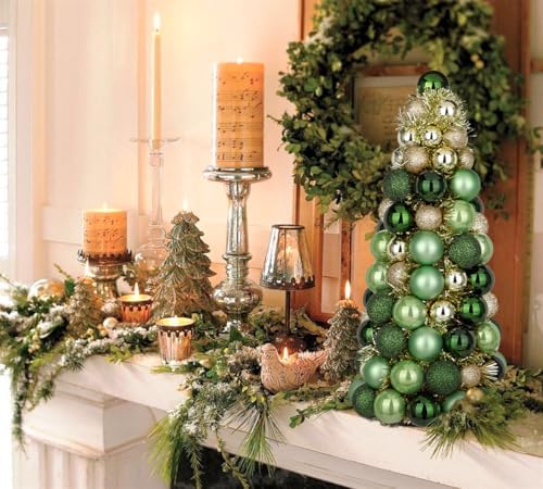 16" Tabletop Christmas Tree Small Green Gold Christmas Tree Decorations with 94 Shatterproof Ornaments Balls Christmas Centerpiece Mini Cone Xmas Tree for Holiday Party Wedding Table Desk Mantel Decor - Image 3