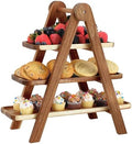 Elama Acacia Wood 3 Tiered Rectangular Ladder Tray Serving Set, Cupcake Tray, Serveware Set, Decorative by Elama