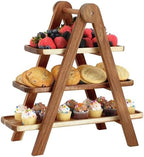 Elama Acacia Wood 3 Tiered Rectangular Ladder Tray Serving Set, Cupcake Tray, Serveware Set, Decorative by Elama