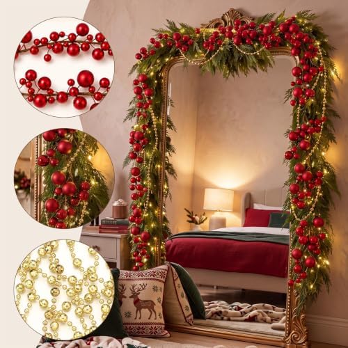 Retrowavy Christmas Mirror Garland Cedar Decor 6.56ft, Cool Tone, 6 Pcs - Image 5