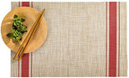 Restaurantware French Countryside 16 x 12 Inch Dining Table Placemats Set Of 6 Heat-Tolerant Kitchen Table Mats - Red Stripe No Stain Khaki Vinyl Woven Rectangle Placemats Easy To Clean by Restaurantware