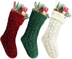 Christmas Stockings, 18 Inches Burgundy, Ivory and Green Cable Knitted Stocking for Xmas Holiday Decoration, 9 Pack - Image 4