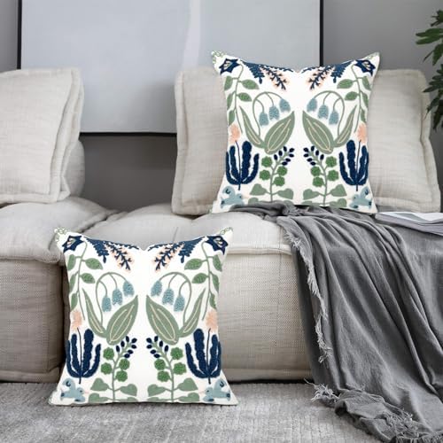 Alysheer Floral Embroidered Throw Pillow Cover 18"x 18" Set of 2 Blue Green - Image 5