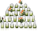 Glass Bud Vase Set of 30 - Small Vases for Flowers in Bulk - Assorted Vintage Crystal Vases for Flowers, Table Centerpieces (Green, 30 Pcs) by Ulodimi