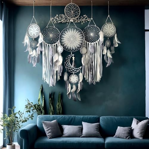Set of 5 Boho Bedroom Dream Catchers for Adults Wall Bohemian Decor - Image 2