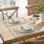 ZeeMart Linen Checked Farmhouse Placemats Set of 6, Oatmeal 13x19in - Image 2