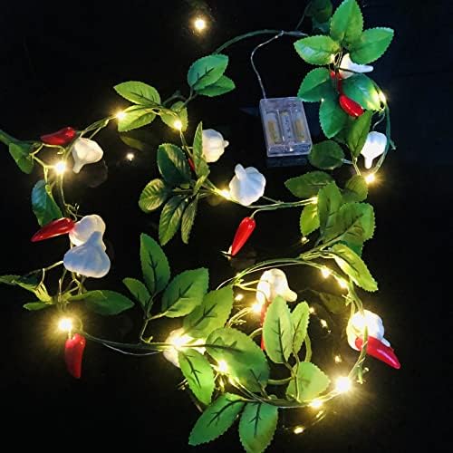 Artificial Chilli Plant Vine,Garlic Ivy Leaves Garland, 2M 20 LED Coper Wire Pepper String Light Wedding Birthday Indoor Decor Red Chili Fairy Light (Chilli, 4) by Sezrgiu