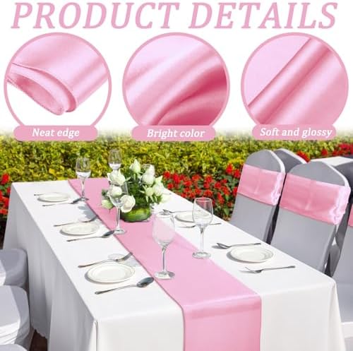 Bencailor 24 Pcs Pink Satin Table Runners Bulk, 12 x 108 Inch - Image 4