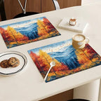 Fall Maple Leaves Placemats Set of 6, 12x18 Inch Atumun Mountain Table Place Mat Seasonal Leaf Washable Non-Slip Heat Resistant Fabric Placement Mats for Party Dining Kitchen Indoor Outdoor Decor - Image 2