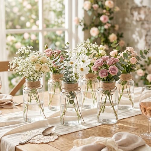 Vintage Clear Glass Vases for Flowers – Set of 12 Decorative Cylinder Vases - Image 7