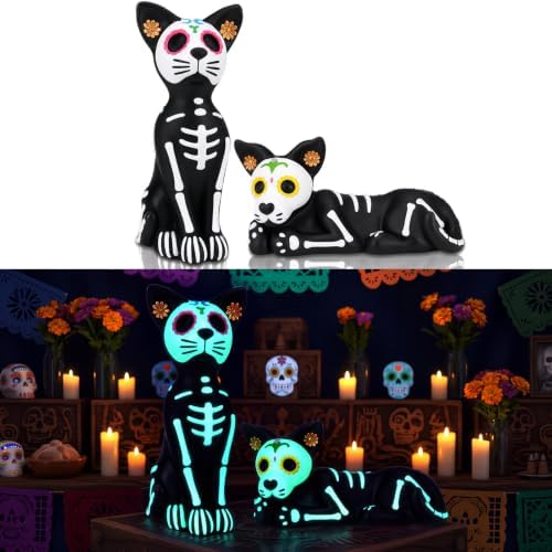 Simgoing 2 Pcs Luminous Day of The Dead Figurine Skeleton Halloween Dog by Simgoing
