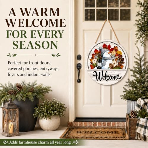 16 Pcs Interchangeable Welcome Sign for Front Door, Round Wood Sign - Image 3