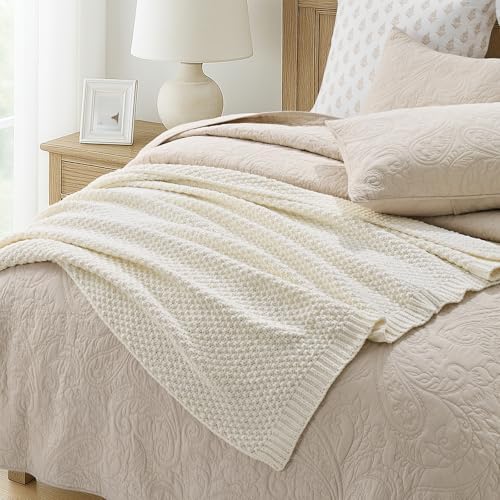 EVERGRACEHOME Chunky Chenille Knit Throw Blanket, 60 x 80, Ivory White - Image 4