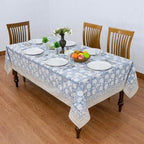72x140 Inches Rectangle Hand Block Print Tablecloth, 100% Cotton, Moonstone Blue Floral Table Cloths Washable, Traditional Indian For Dining Outdoor Thanksgiving Halloween Christmas - Image 3