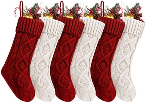 Fesciory Christmas Stockings 6 Pack, 18 Inch Large Cable Knit Xmas Decor by Fesciory