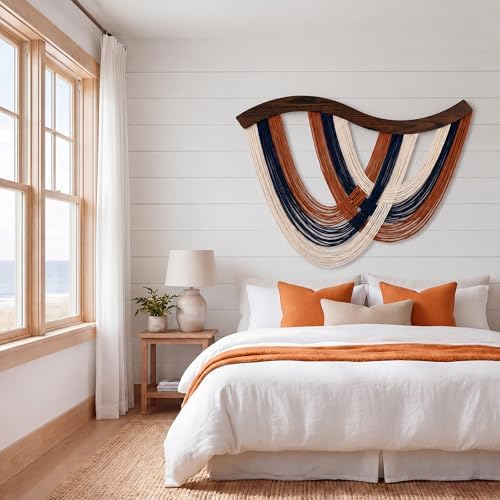 Mindsoft Terracotta Navy White Macrame Wall Hanging Dip Dyed Yarn Wall Art - Image 2
