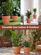 INGOFIN Terracotta Pot with Saucer 10&12 Inch - Ceramic Clay Pot for Plants with Drainage Hole, Large Terra Cotta Flower Planter with Tray for Indoor Outdoor Plants - Image 6