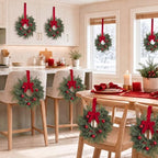 Thiccywoov 8 Pcs 10" Small Christmas Cabinet Wreaths with Velvet Bow - Image 4