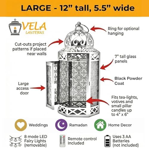 Vela Lanterns Decorative Indoor Red Gothic Fairy Light Candle Holder, L - Image 5