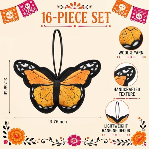 HunnmingRe 16 Pcs Monarch Butterfly Decorations, Dia De Los Muertos Decor - Image 2