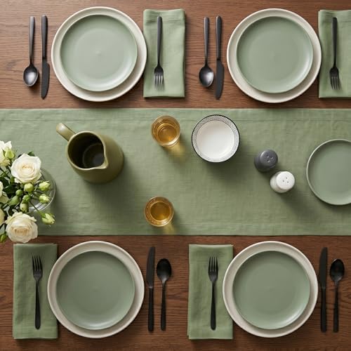 Solino Home 100% Pure Linen Table Runner Oil Green Long, Fete 14 x 132 in - Image 4