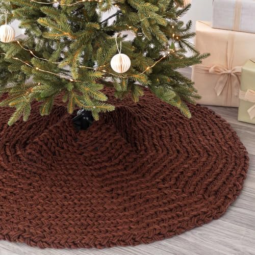 Shappy Brown 48 Inch Chunky Knit Christmas Tree Skirt Crochet Tree Skirt by Shappy