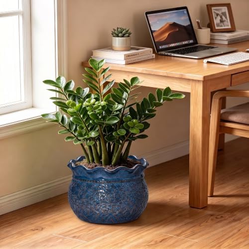 12 Inch Plant Pot, Ceramic Flower Pots Indoor, Retro Blue - Image 3