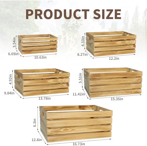 5 Pcs Wooden Crates for Display, Nesting Wood Crate for Storage, 5 Size - Image 3