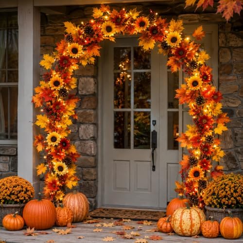 13.2ft Fall Decoration for Home Fall Leaf Garland with Light Indoor Outdoor by Jutom