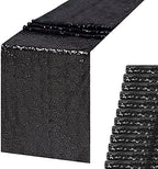 Black Sequin Table Runner 12 Pack, 12x108 Glitter Table Runners by WISPET