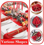 VIJIV 12 Pack Bling Satin Cloth Napkins & Gold Napkin Rings Set of 6 Red - Image 2