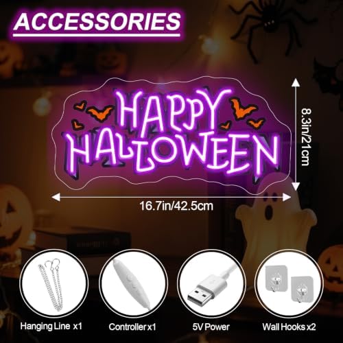 Happy Halloween Neon Sign, Purple LED Wall Light 16.7x8.3 Inch - Image 2