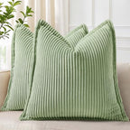 decorUhome Fall Corduroy Sage Green Throw Pillow Covers 24x24 Set of 2 by decorUhome