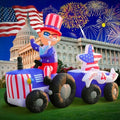 DomKom 6FT Patriotic Independence Day 4th of July Memorial Day Inflatable Outdoor Decoration, Uncle Sam Drive Tractor, LED Lights Holiday Blow Up for Fourth of July Party Garden Yard Lawn Decor by DomKom