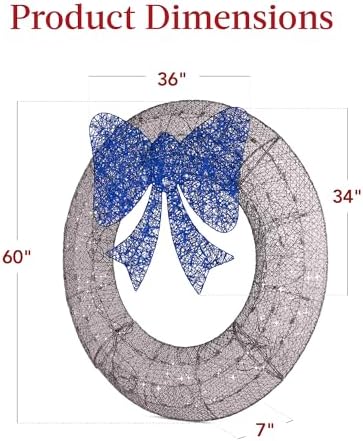 Best Choice Products 60in Pre-Lit Outdoor Christmas Wreath Decoration, LED Metal Holiday Decor for Home Exterior, Garden w/ 206 Lights, Bow - Hanukkah Silver/Blue - Image 7