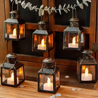 TRIROCKS 6 Pcs Small Metal Candle Lanterns Vintage Hanging House Tealight Lantern Decorative Candle Tea Light Holders for Table Valentine Patio Indoor Outdoor Gifts(Black with Gold Brush) - Image 3