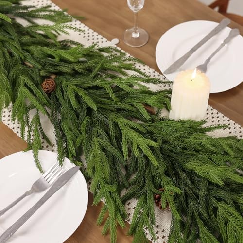 2Pcs 6FT Lifelike Touch Fake Norfolk Pine Garland for Christmas Home Decor - Image 3
