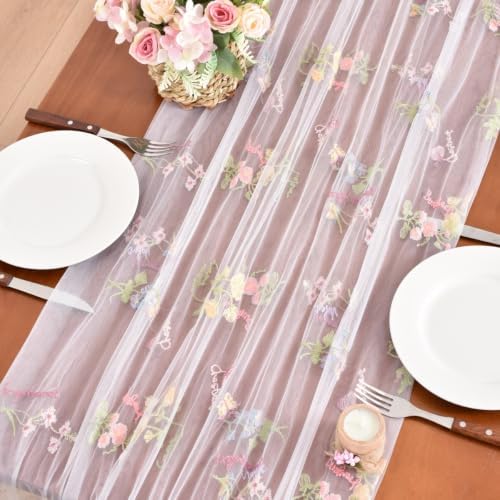 Butterfly Floral Table Runner Flowers Tea Garden Party Picnic Table Decor - Image 5