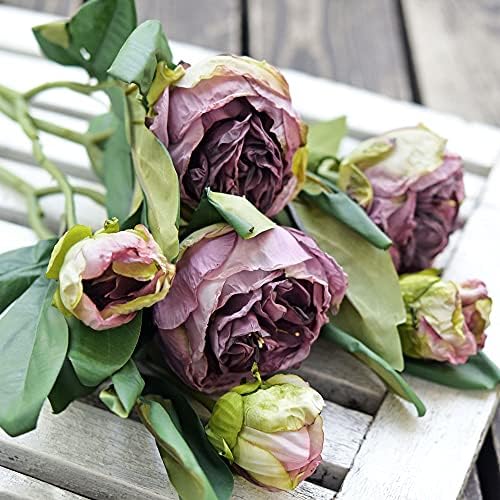 FiveSeasonStuff Vintage Purple Peonies – Realistic Artificial Silk Flowers with Dry-Look Petals, 6 Stems for Rustic Home & Wedding Floral Arrangements - Image 6