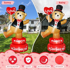 B&D 6FT Valentine Inflatables Outdoor Decorations, Rotating Valentines Bear Inflatable Stands on The Turntable Built-in LEDs Valentines Blow Up Yard Decorations for Party Wedding Propose Garden Lawn - Image 5