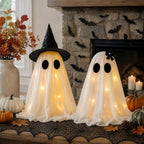 Halloween Decor Set: 2 Light Up Ghosts, Cobweb Scarf & 28 Pcs Bat Stickers - Image 3