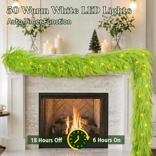 9FT Soft Touch Artificial Norfolk Pine Christmas Garland with Timer Lights - Image 3