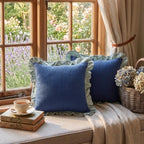 patdrea Vintage Navy Blue Linen Throw Pillow Covers,Set of 2,22"x22"-Kubum - Image 3