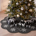 Hollowfly Gray Velvet Christmas Tree Skirt with Sequin Snowflake 48'' - Image 4