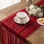 Red 10 Pcs Pearl Gauze Table Runner 120 Inch 10ft Pearl Sheer Tulle Table Cloth Centerpieces for Home Wedding Birthday Bridal Baby Shower Party Favor Holiday Dining Decorations - Image 4